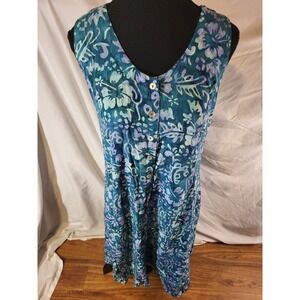 Very Vineyard Sleeveless Tank Dress Blue Floral Batik Medium